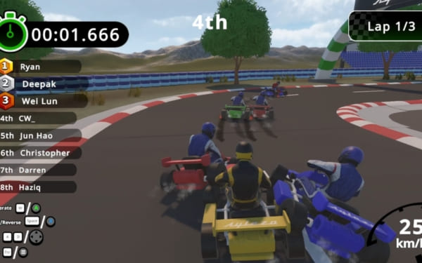 Go Karting: kart on a winding track, championship mode, boost items
